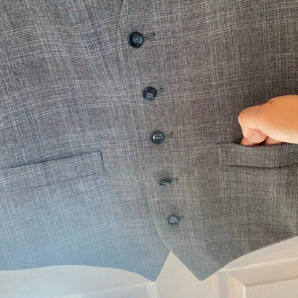 Men 5 Buttons Suit Vest Tuxedo Size 38R Pockets Plaid Gray - Picture 4 of 4